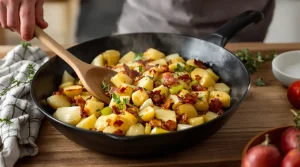 « Je la prépare en 10 minutes » : ma poêlée poireaux-pommes-lardons rapide et ultra simple pour la famille