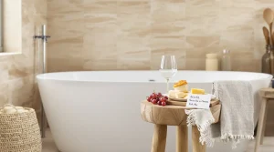 salle de bain travertin et bois